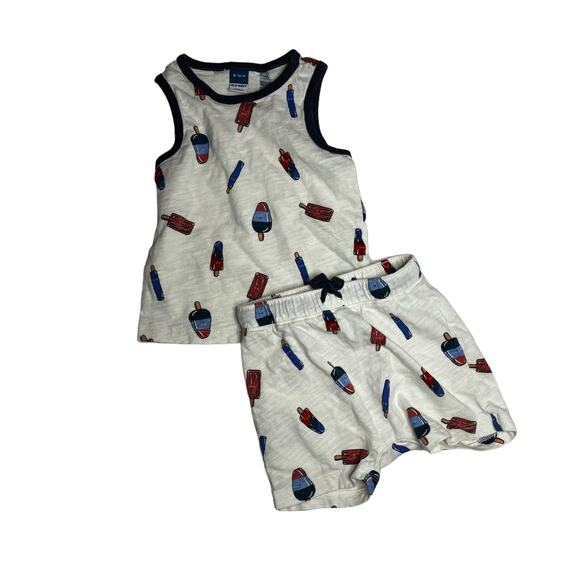 Old Navy boys 6-12 Month Summer Outfit USA Patriotic Popsicles Sleeveless - Picture 1 of 6